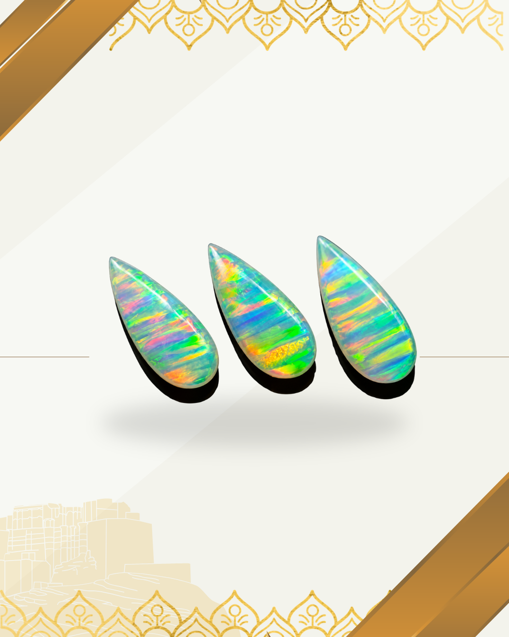 White Lab Created Synthetic Sparkling Opal Pear Shaped Cabochon Various Sizes