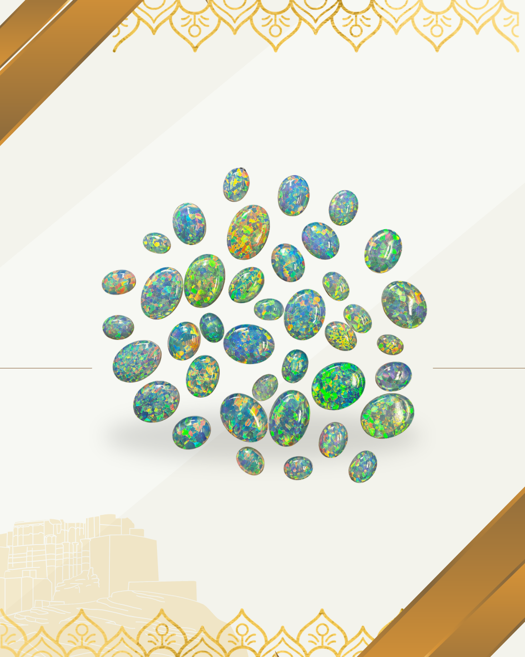White Lab Created Synthetic Sparkling Opal Oval Shaped Cabochon Various Sizes