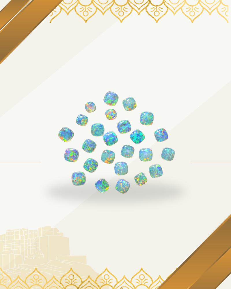 White Lab Created Synthetic Sparkling Opal Cushion Shaped Cabochon Various Sizes