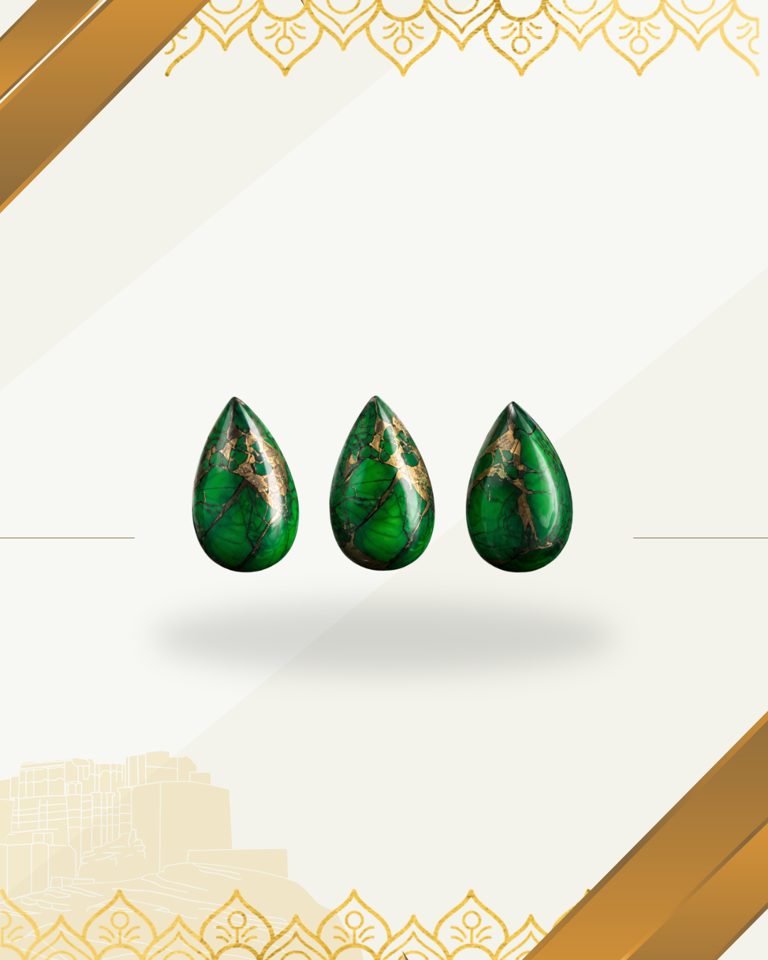Irish Dahlia Green copper turquoise shapes
