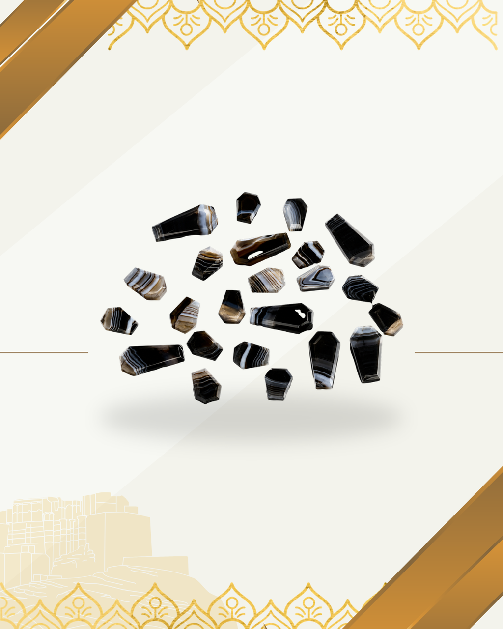 Black Banded Agate Gemstone AAA+ Quality Handmade Coffin Shape For Jewelry Making
