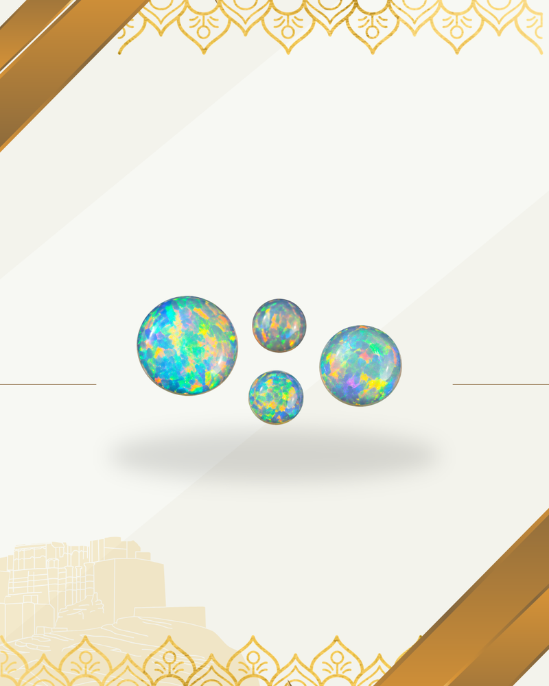 White Lab Created Synthetic Sparkling Opal Round Shaped Cabochon Various Sizes