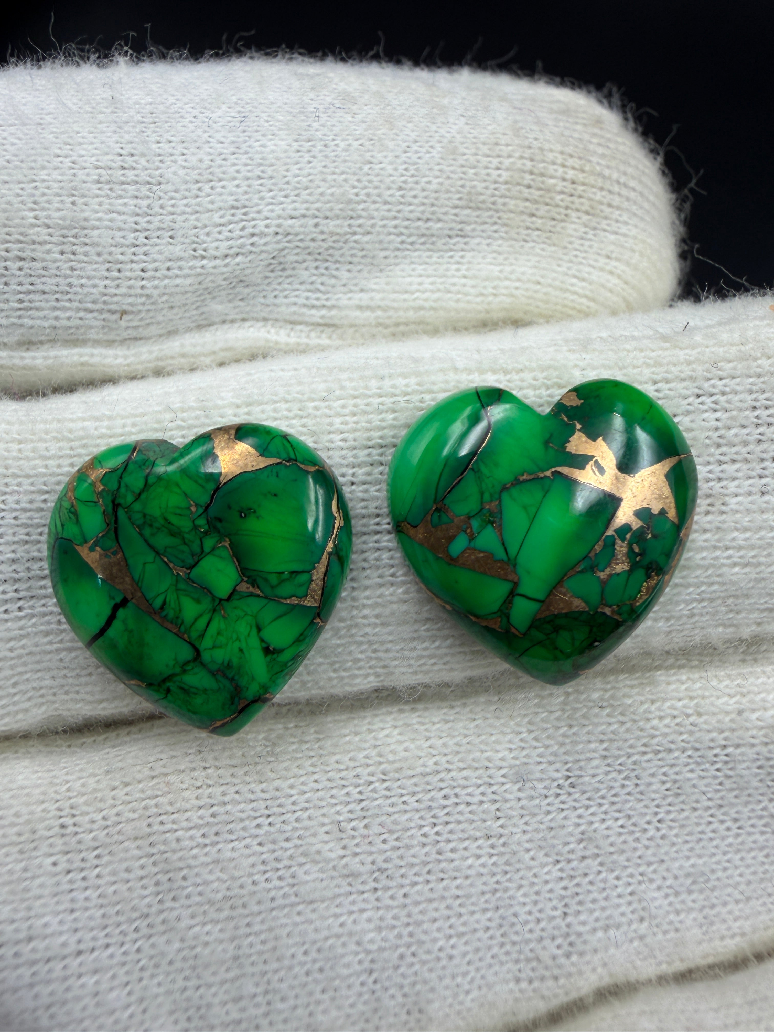 Irish Dahlia Green copper turquoise shapes