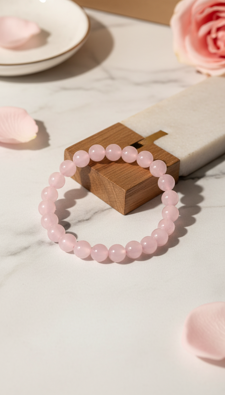 Rose Quartz Genuine Bracelet - 8mm Round Beads