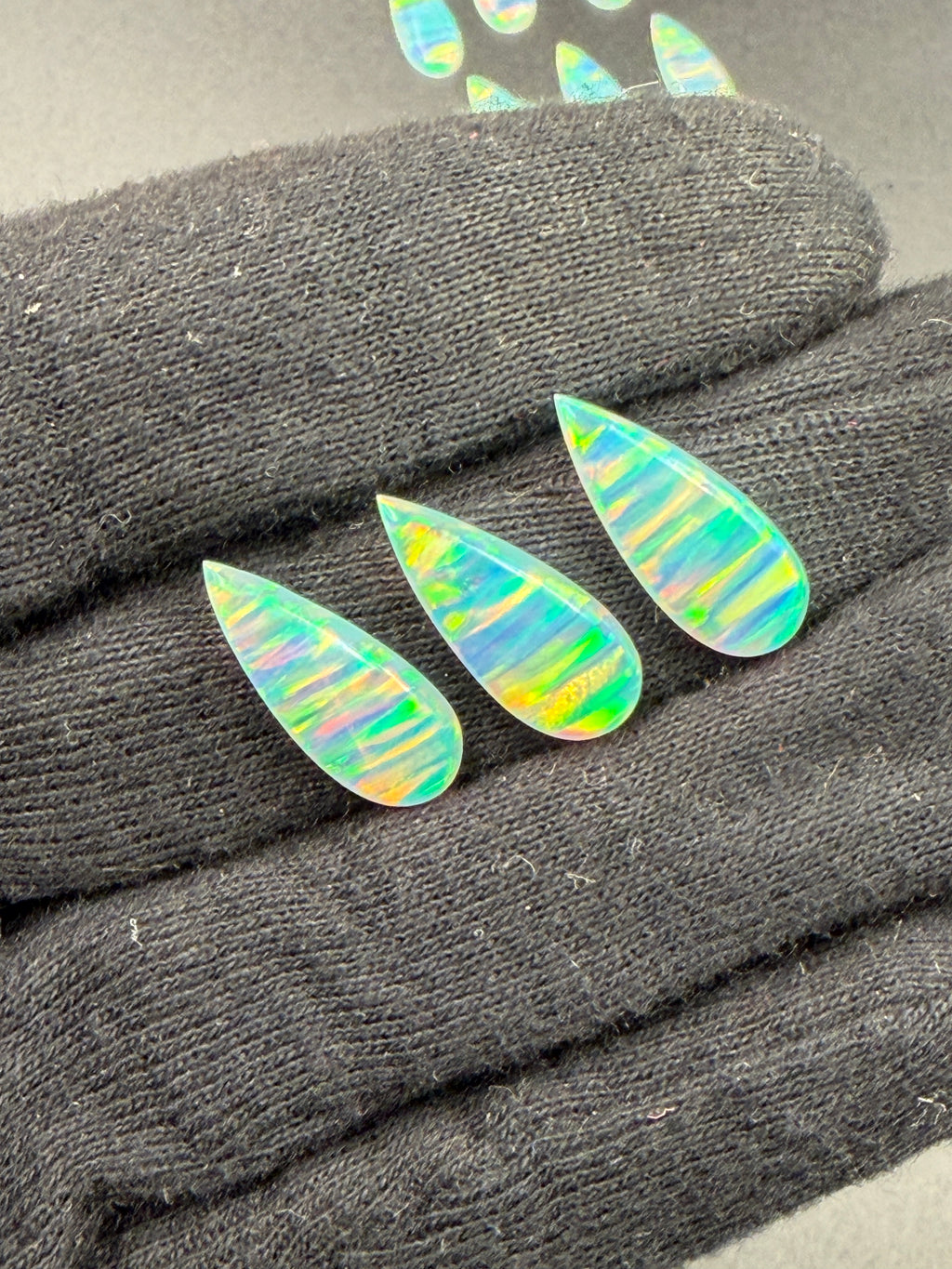 White Lab Created Synthetic Sparkling Opal Pear Shaped Cabochon Various Sizes