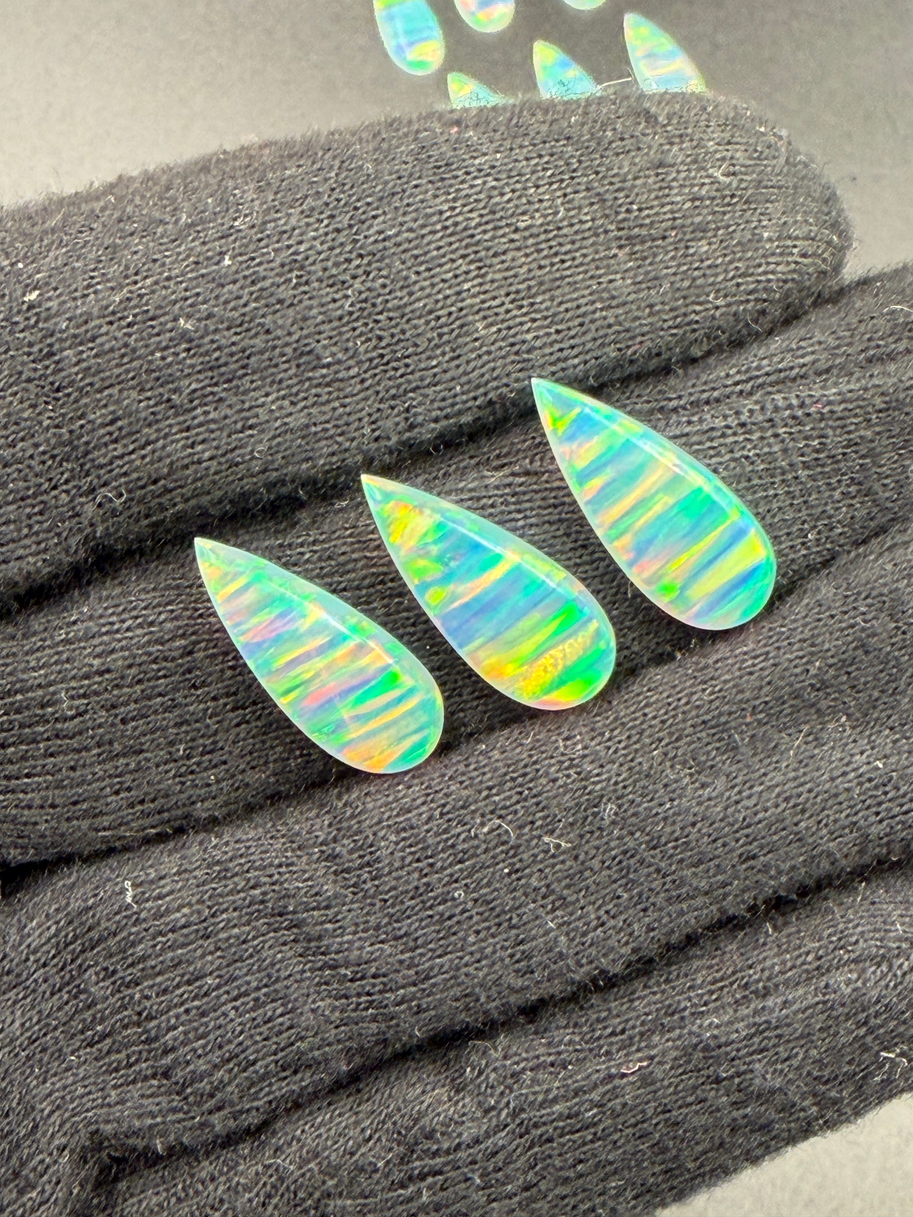 White Lab Created Synthetic Sparkling Opal Pear Shaped Cabochon Various Sizes