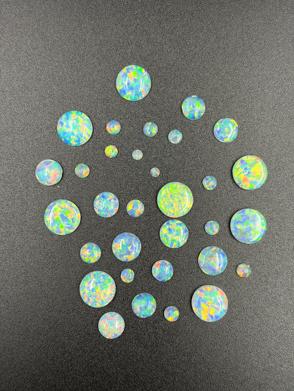 White Lab Created Synthetic Sparkling Opal Round Shaped Cabochon Various Sizes