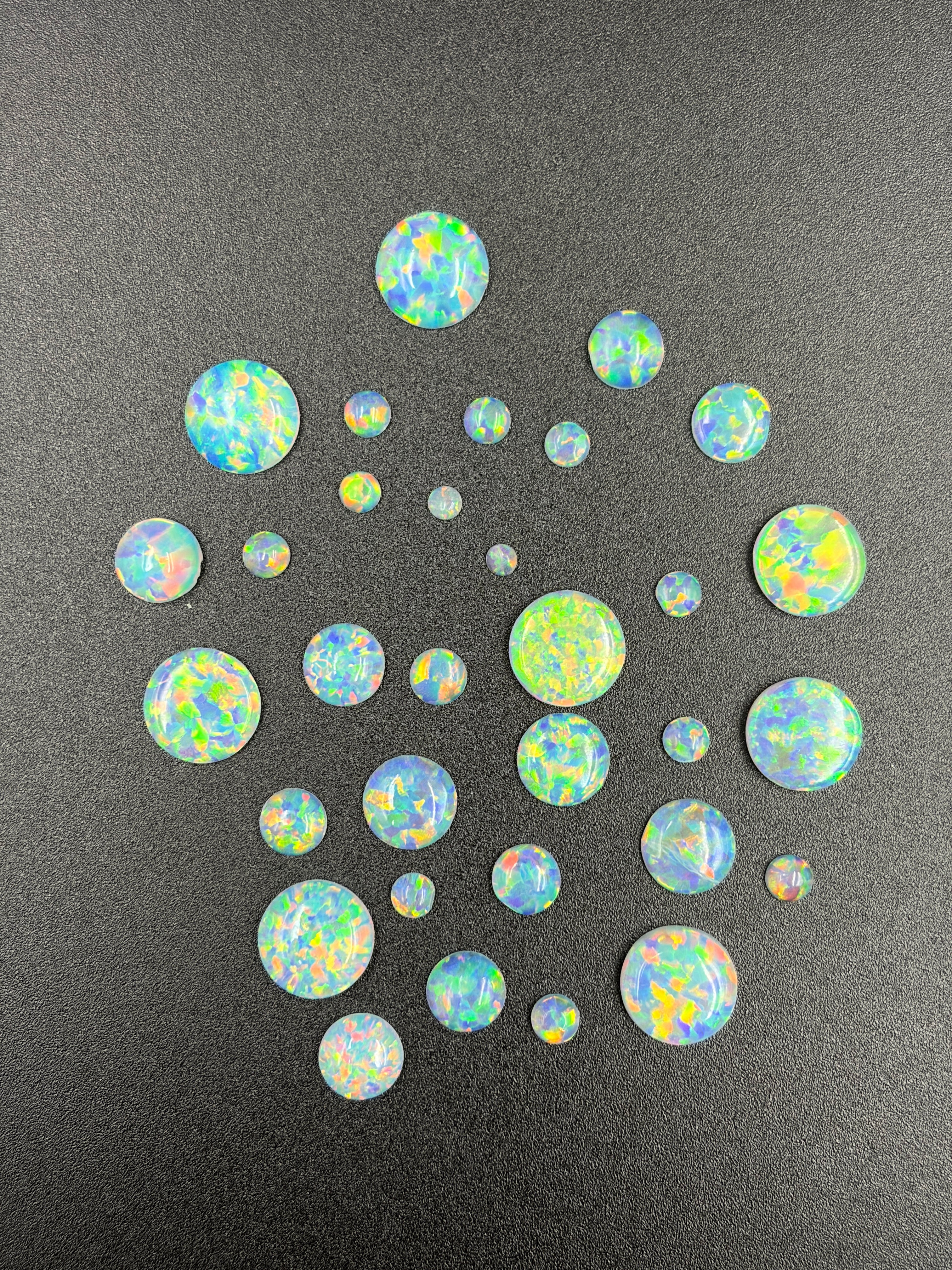 White Lab Created Synthetic Sparkling Opal Round Shaped Cabochon Various Sizes