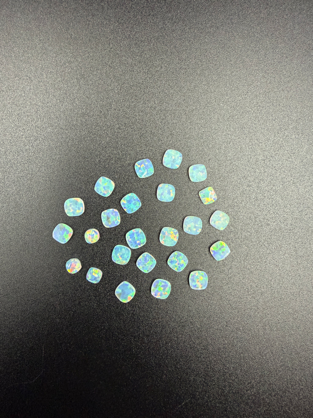 White Lab Created Synthetic Sparkling Opal Cushion Shaped Cabochon Various Sizes