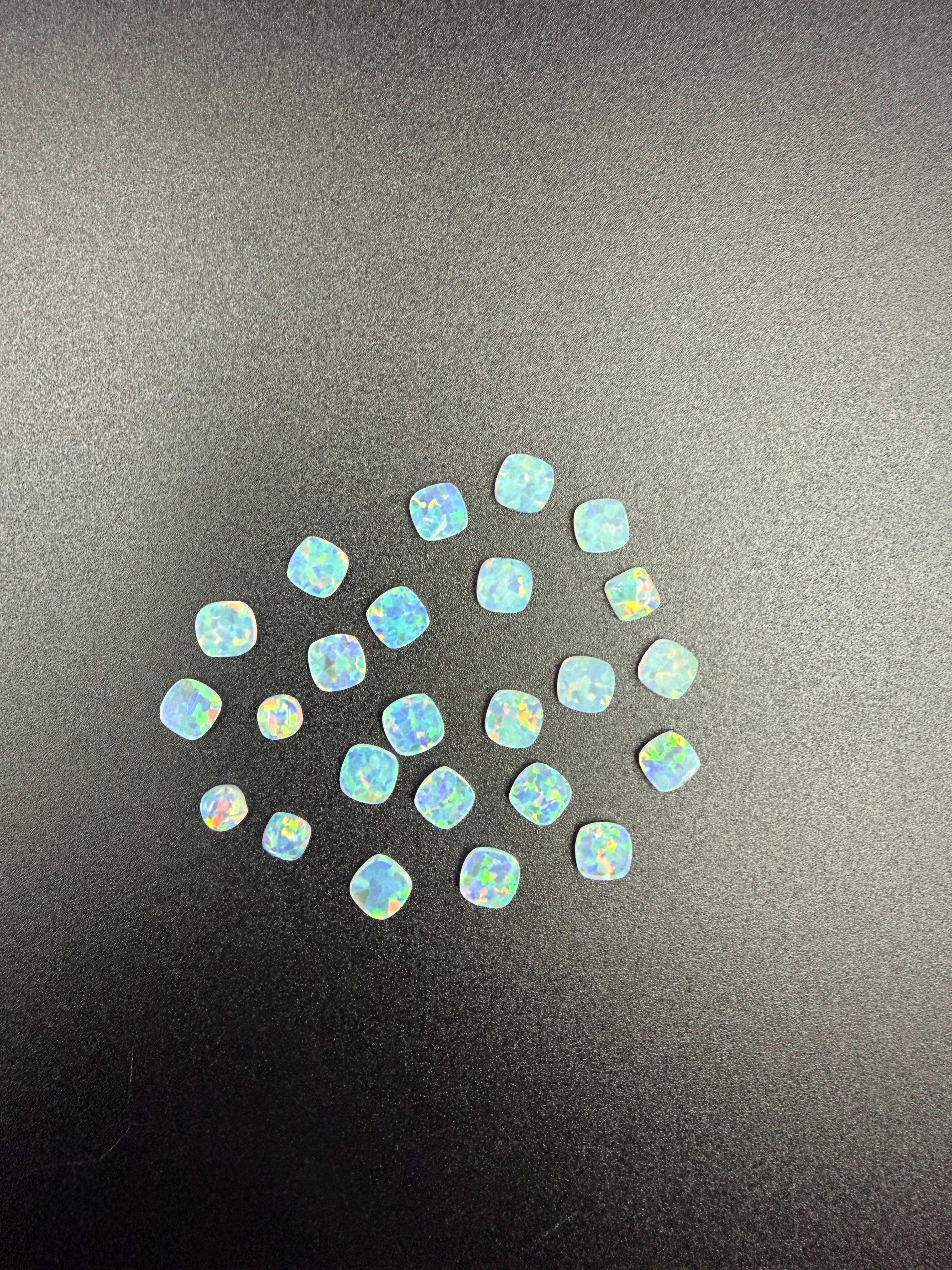 White Lab Created Synthetic Sparkling Opal Cushion Shaped Cabochon Various Sizes