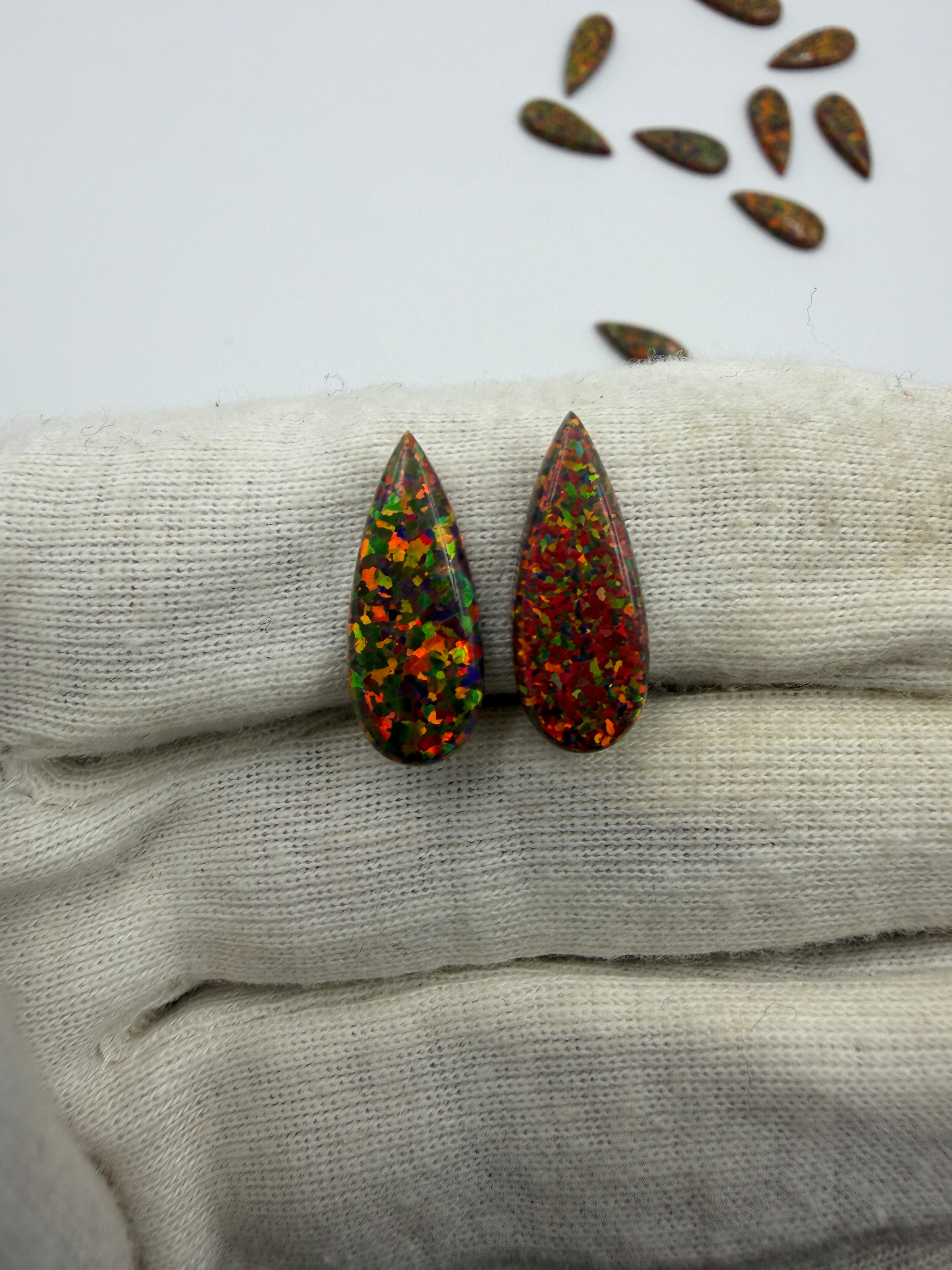 Lab Created Synthetic Sparkling Opal Pear Shaped Cabochon Various Sizes