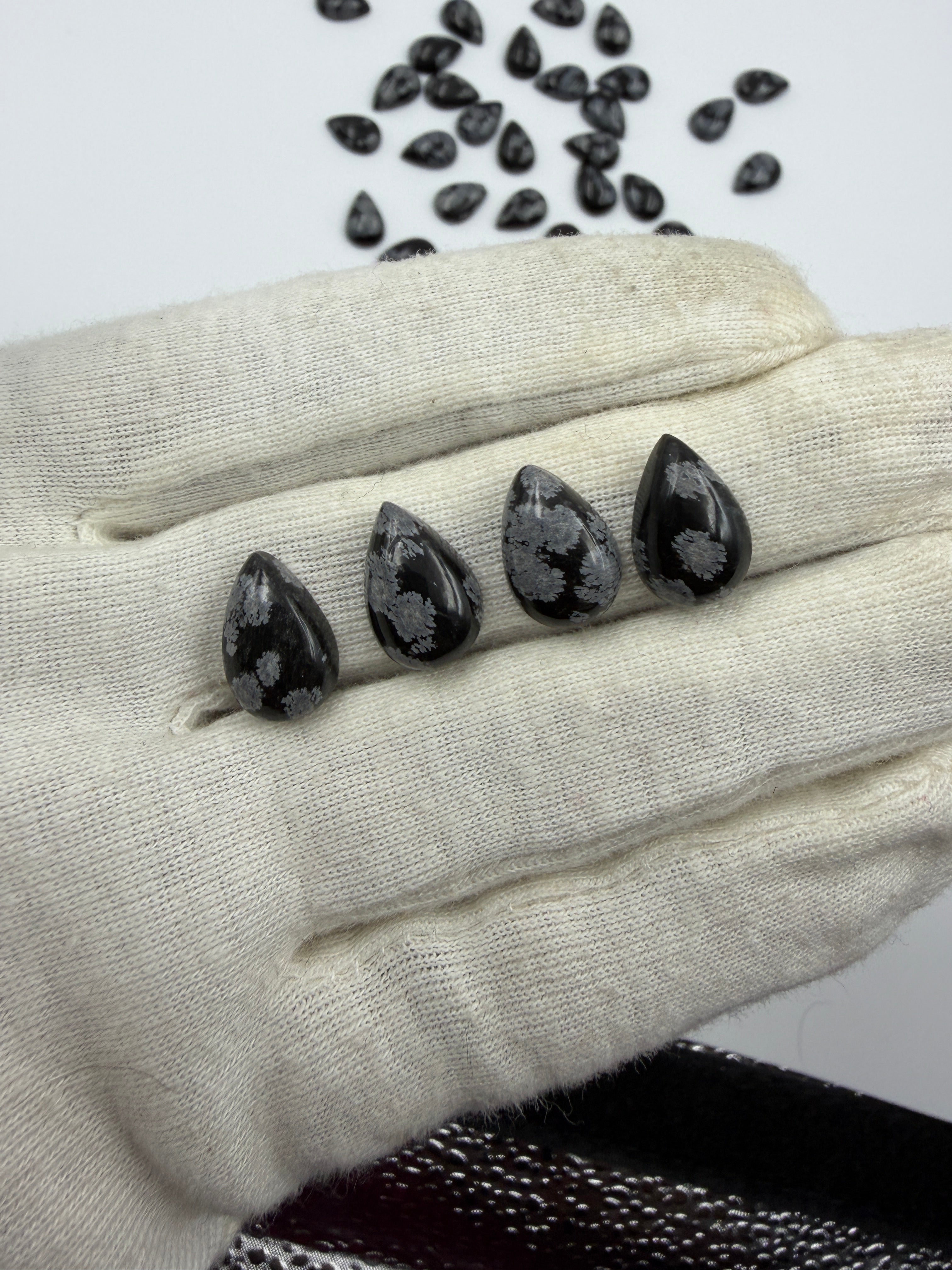Snowflake Obsidian Gemstone, Pear, Volcanic region Stone, 15x10mm