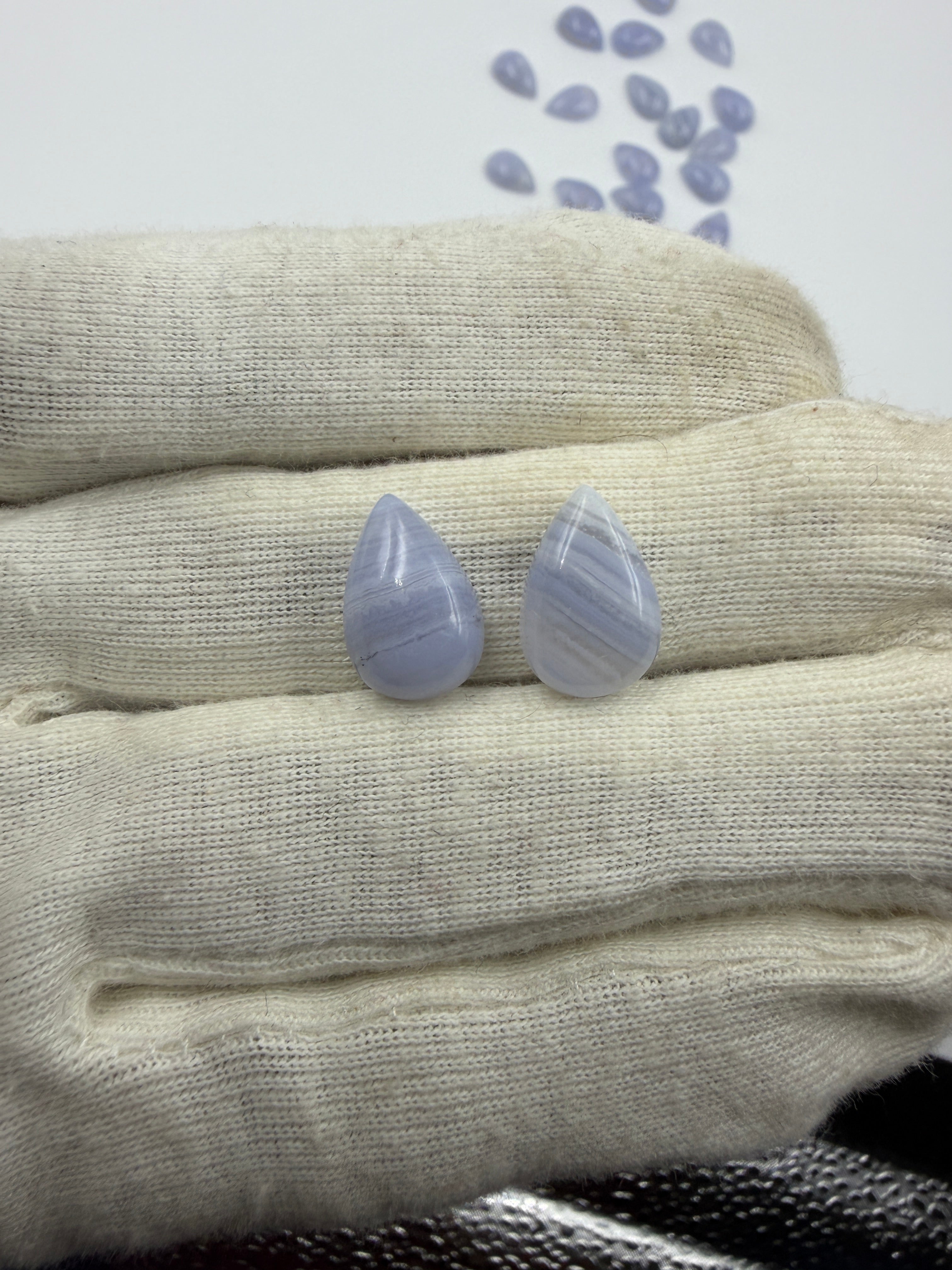Blue Lace Agate Gemstone, Pear, South African Stone, 15x10mm