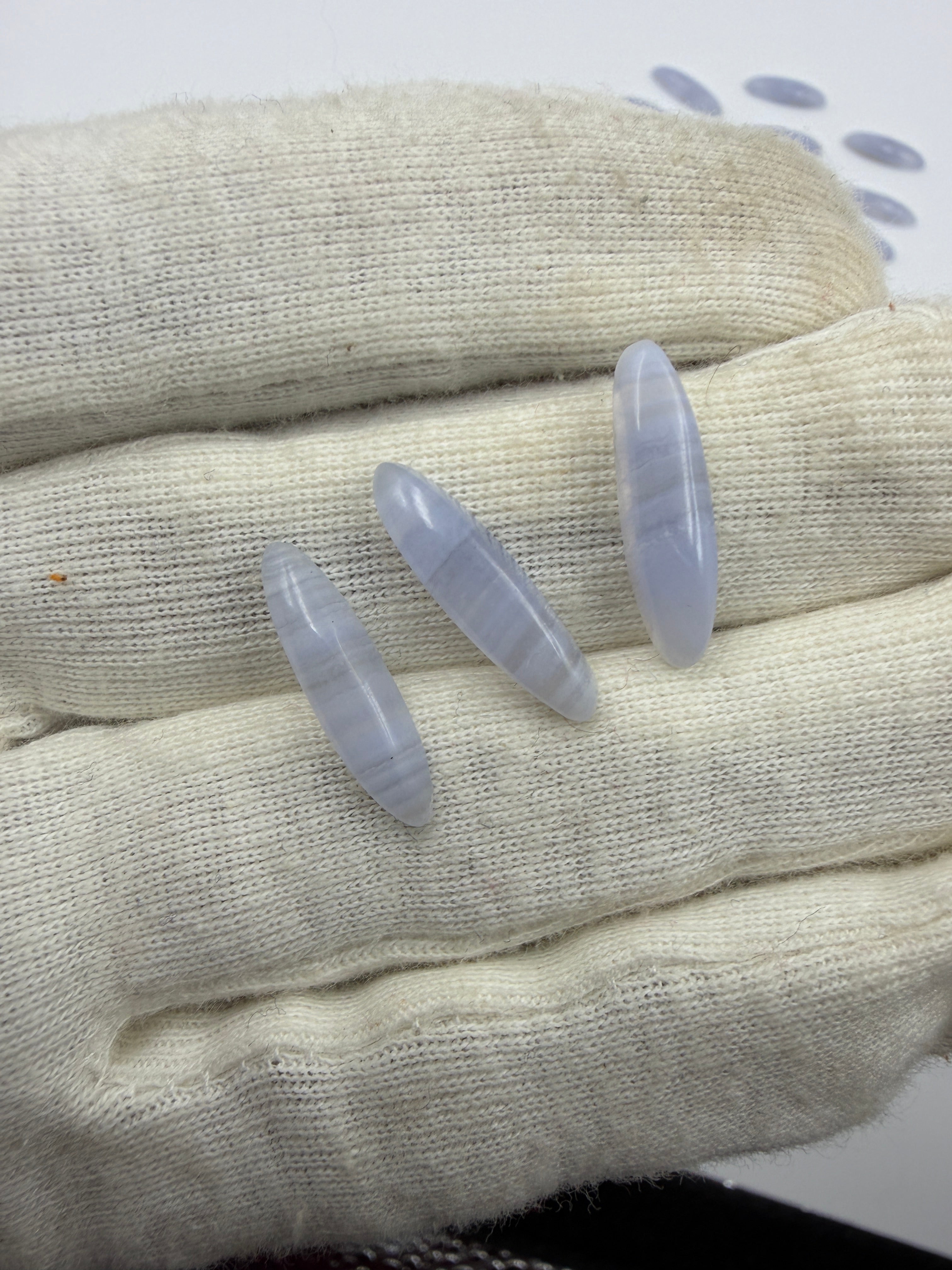 Blue Lace Agate Gemstone, Long Oval, South African Stone, 20x5mm
