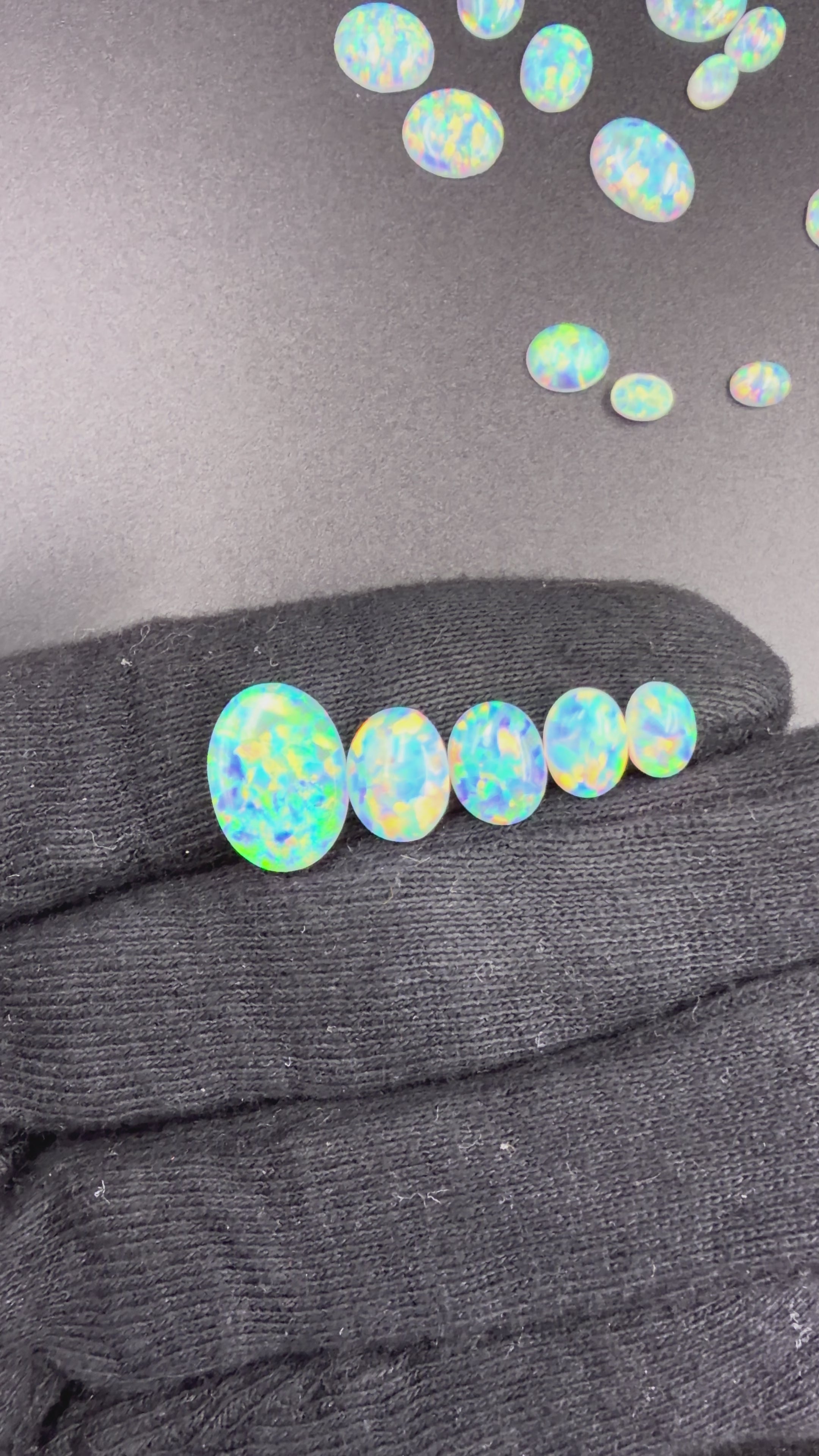 White Lab Created Synthetic Sparkling Opal Oval Shaped Cabochon Various Sizes