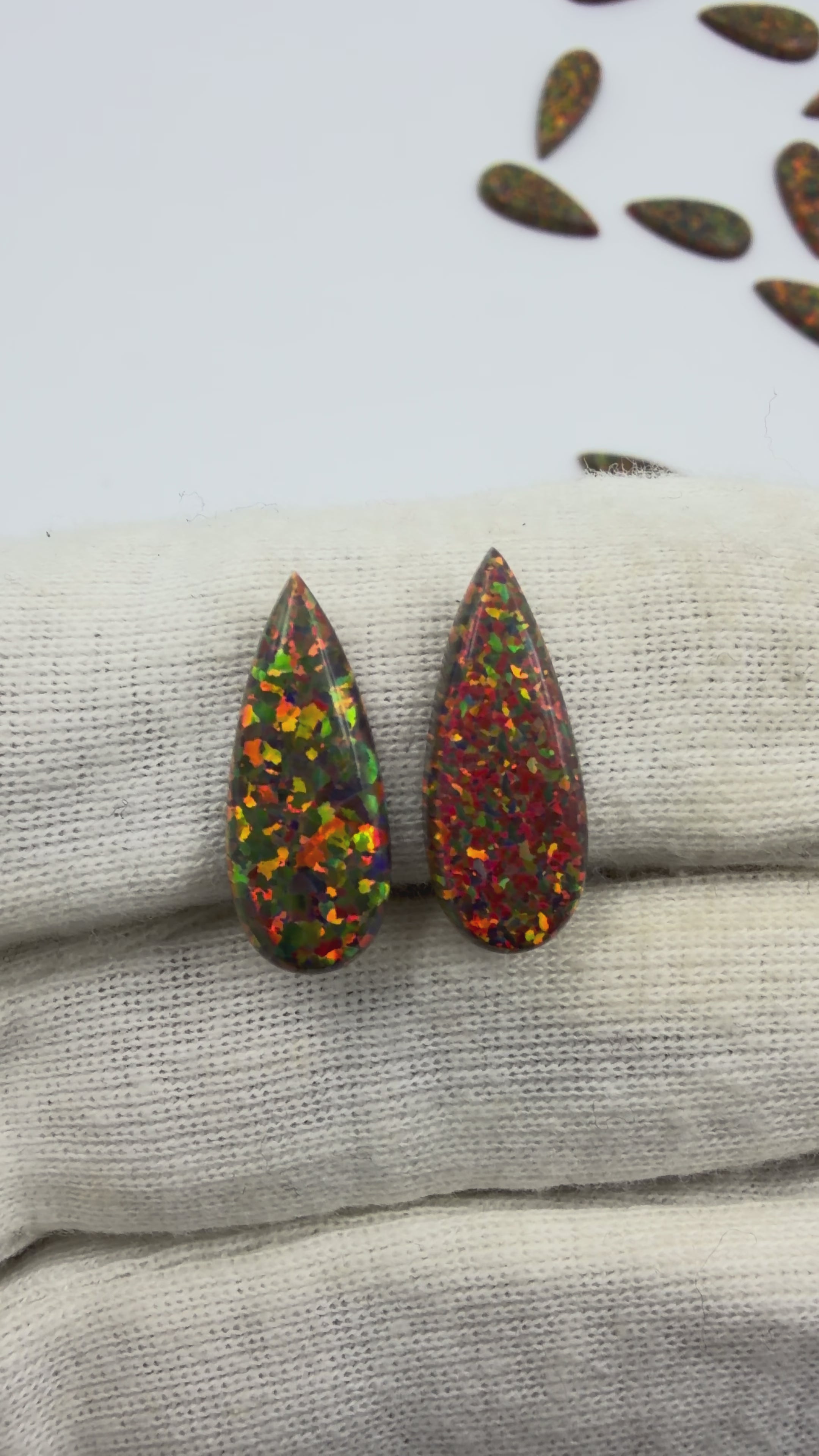 Lab Created Synthetic Sparkling Opal Pear Shaped Cabochon Various Sizes