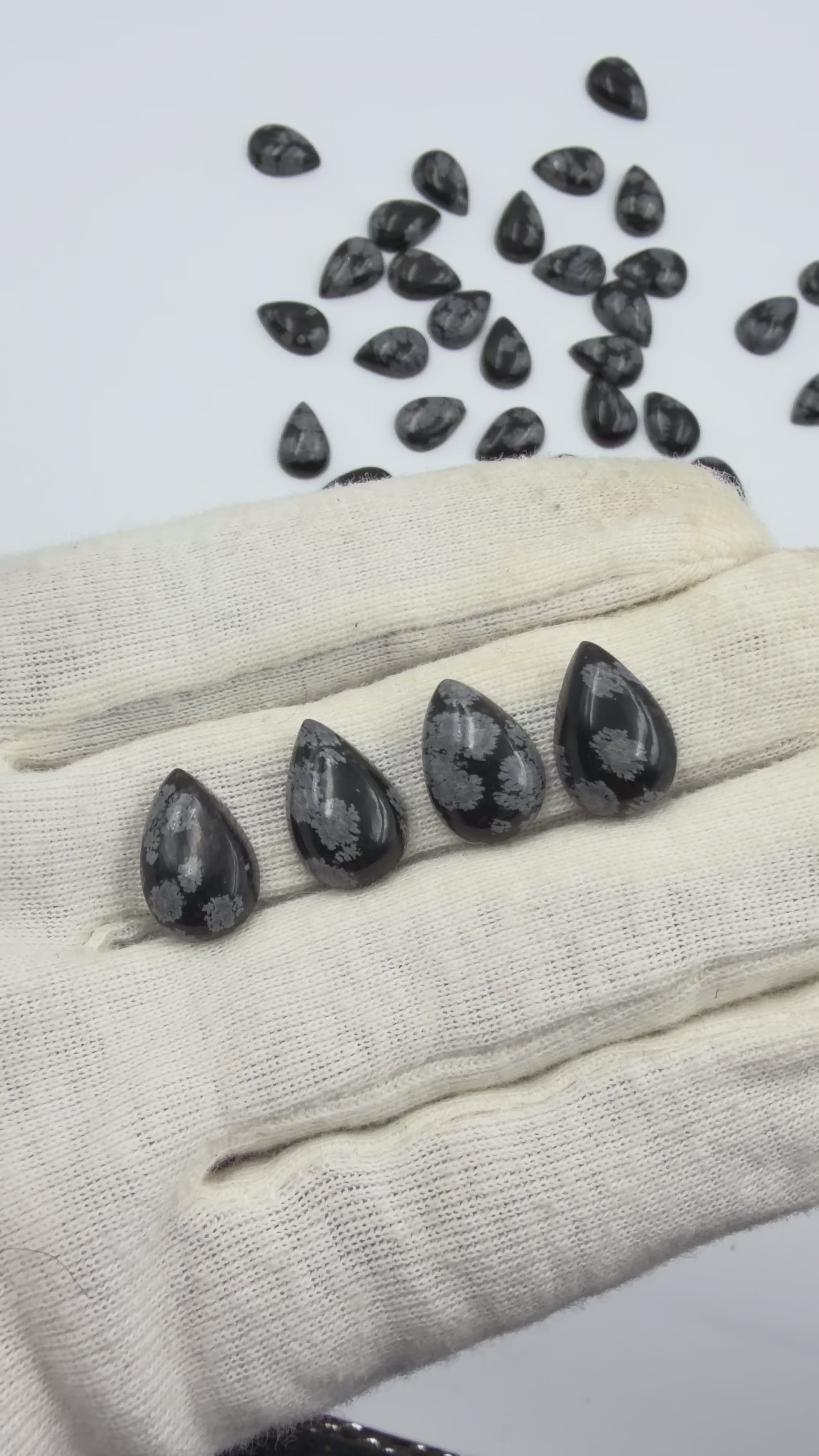 Snowflake Obsidian Gemstone, Pear, Volcanic region Stone, 15x10mm